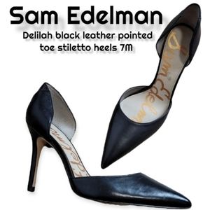 Sam Edelman Delilah leather snakeskin pointed toe black stiletto heels Women's 7